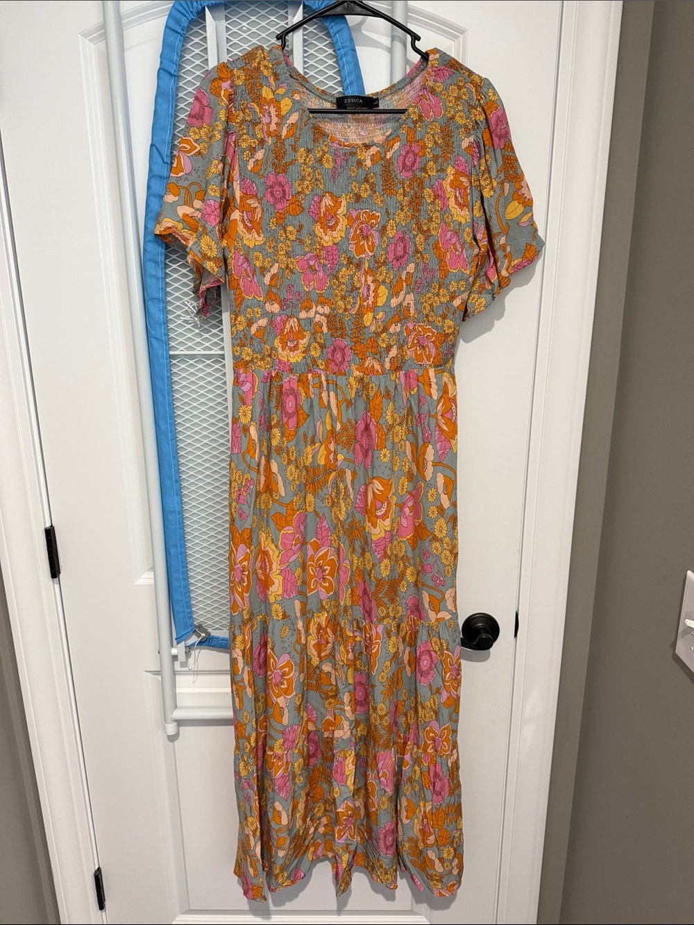 Floral Maxi Dress in Pink & Mustard on Gray